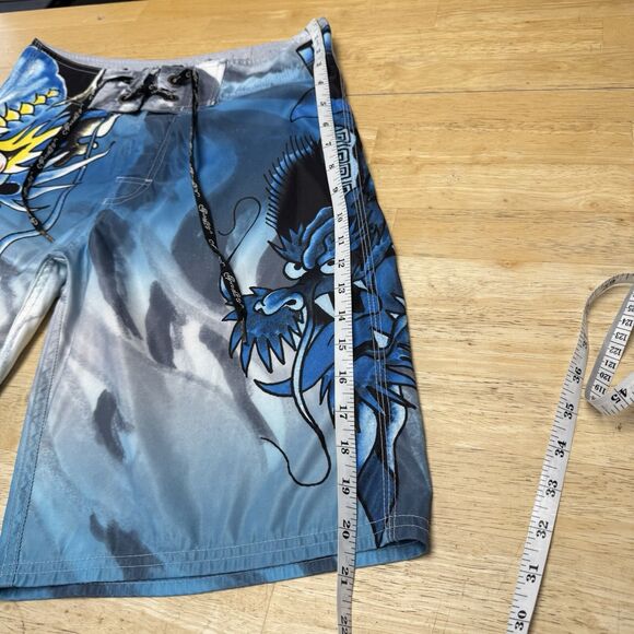 Ed Hardy Alive Christian Audigier Blue Board Shorts Dragon Dagger Swim Trunks 30 - Picture 15 of 15